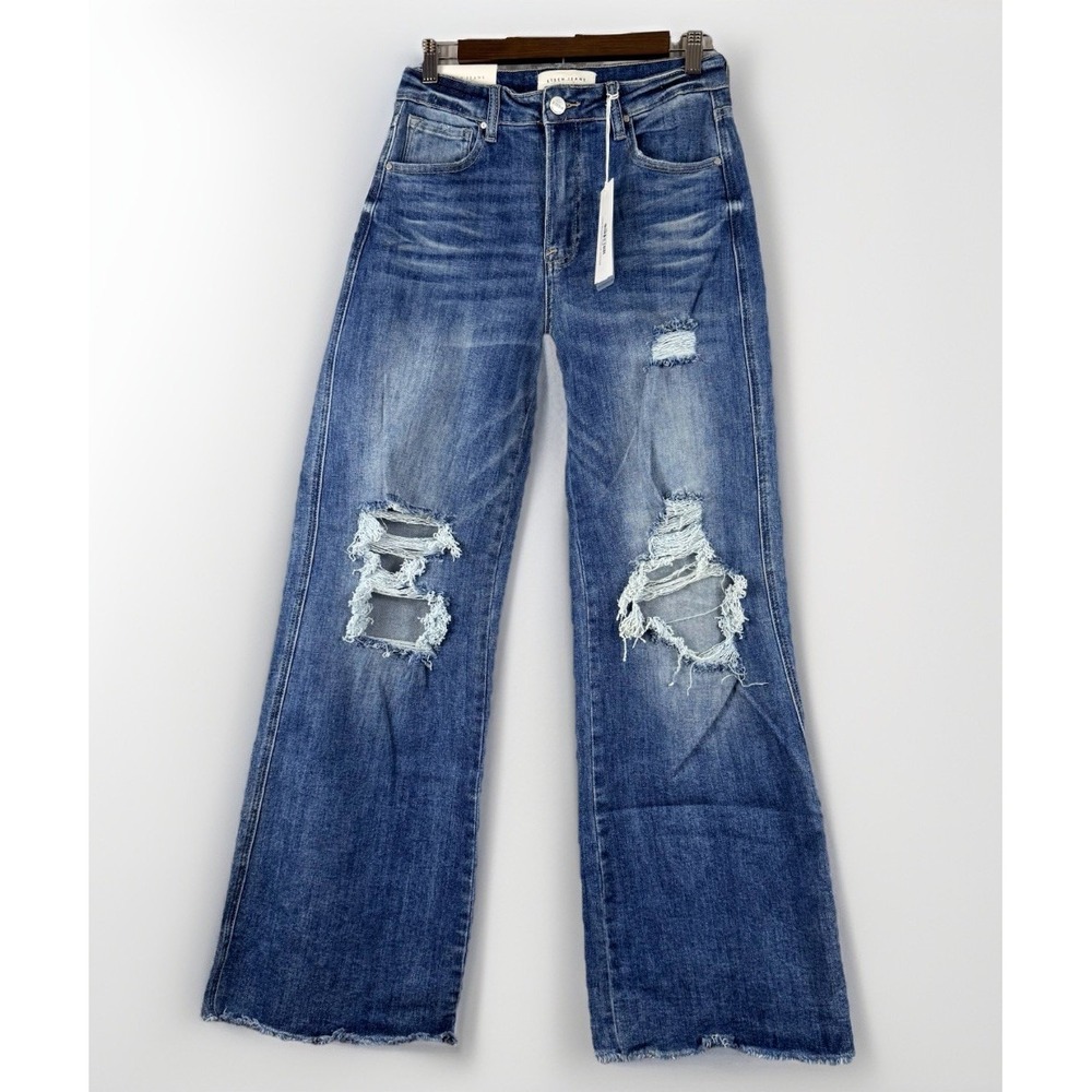 Risen‎ High Rise Wide Leg Distressed Dad Jean Size 9 Med Wash